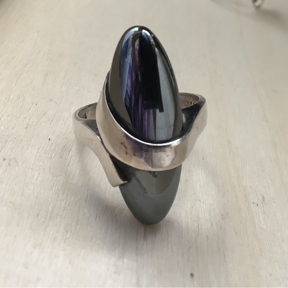 New vintage hematite STER silver cocktail ring